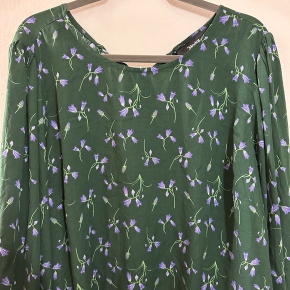 ModCloth x Collectif Womens Size 20 2X Green Floral Long Sleeve Blouse Tie Back - Picture 2 of 5